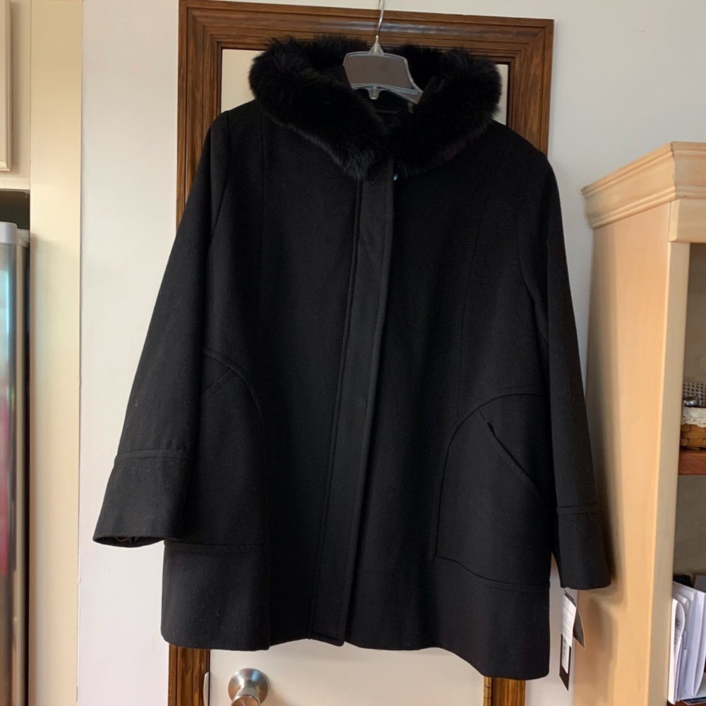 Kristen Blake hooded coat with genuine fox trim around the hood